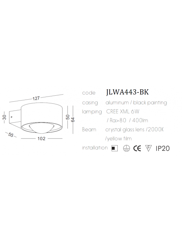 Lampa Led de perete proiectie apus de soare  JLWA443-BK