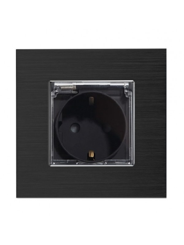 Priza Modul Simpla cu Capac Negru  